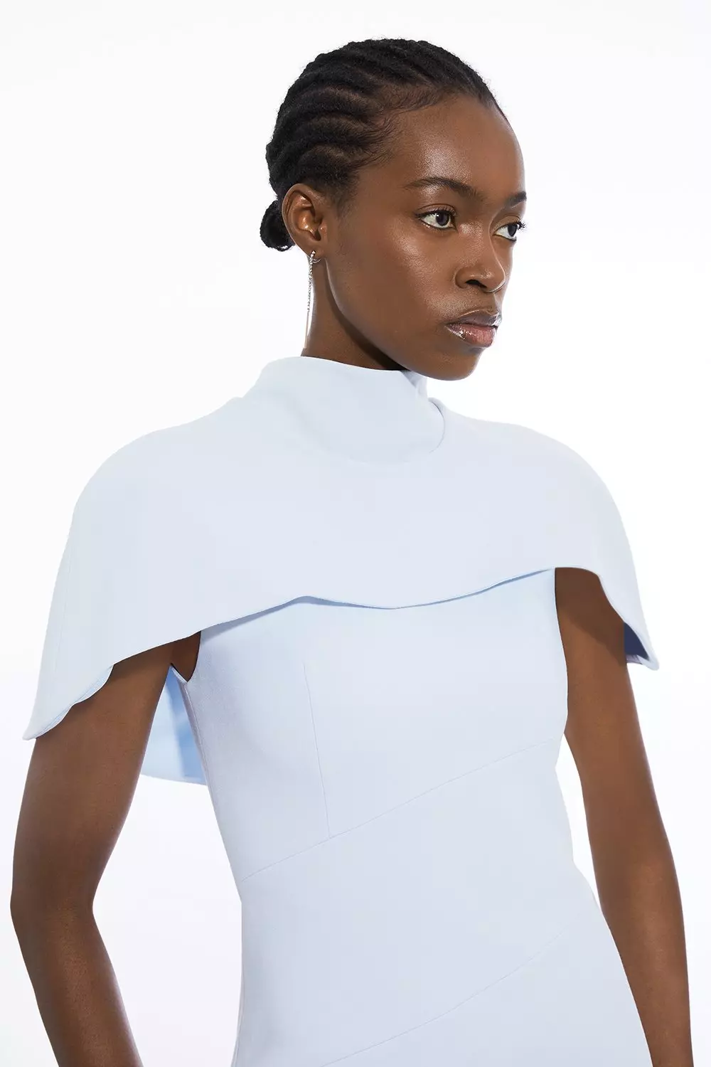 Compact Stretch Caped Cap Sleeved Neck Tie Tailored Midi